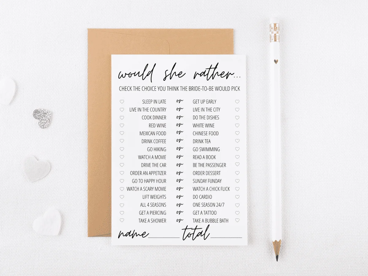 bridal shower games printable
