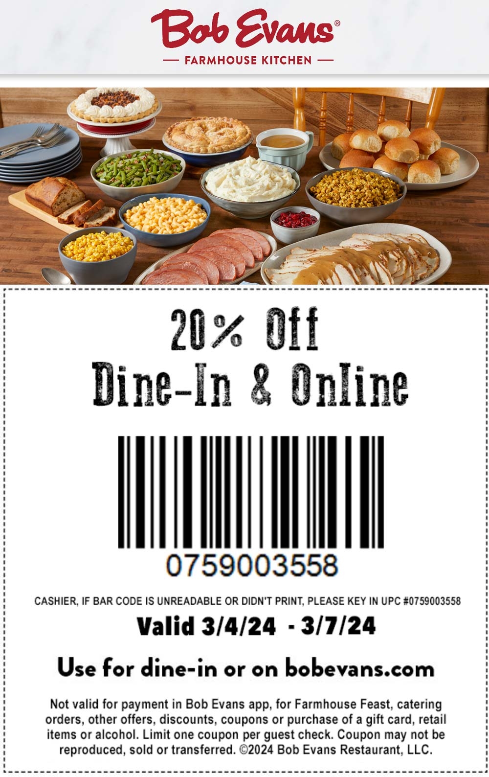 20 Off At Bob Evans Restaurants Or Online Via Promo Code 759003558 Bob Evans August 2025 Coupons Promo Codes Deals 