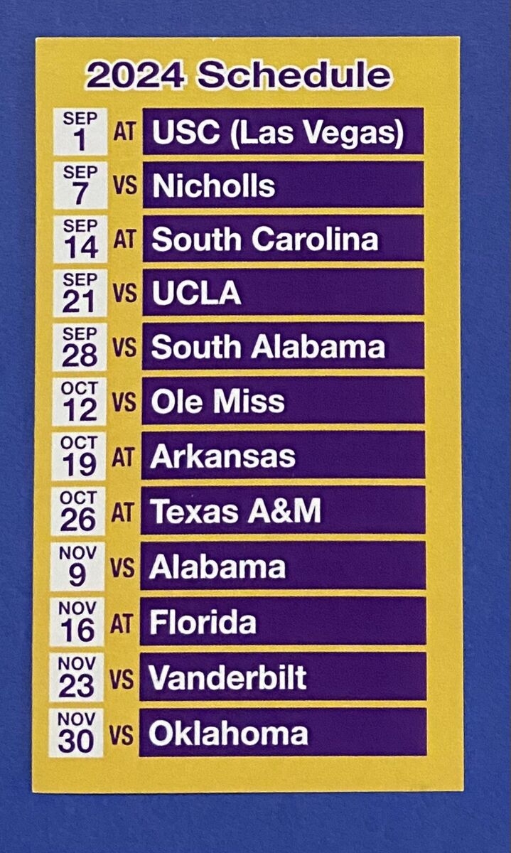 2024 LSU TIGERS Schedule College Football Sked NEW Cool CARD EBay