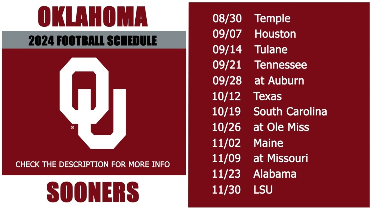 2024 Oklahoma Sooners Football Schedule YouTube
