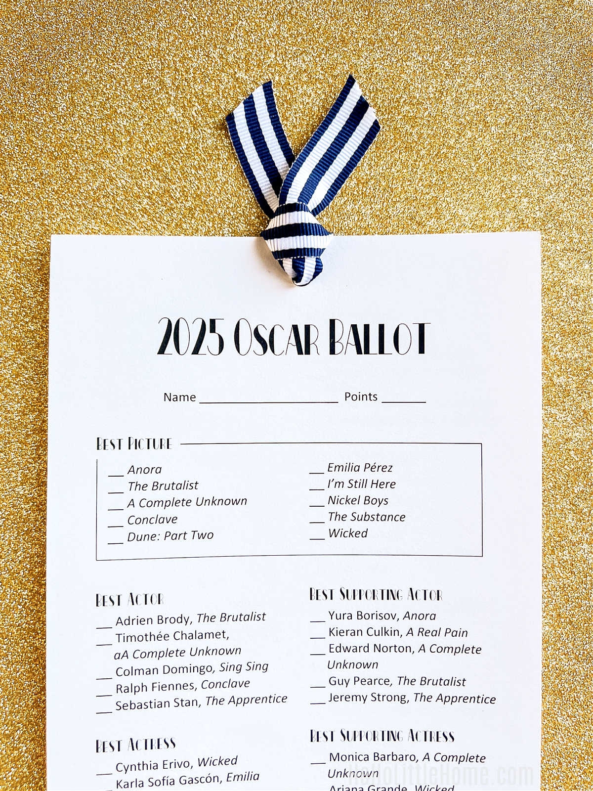 2025 Oscar Ballot Free Printable Hello Little Home