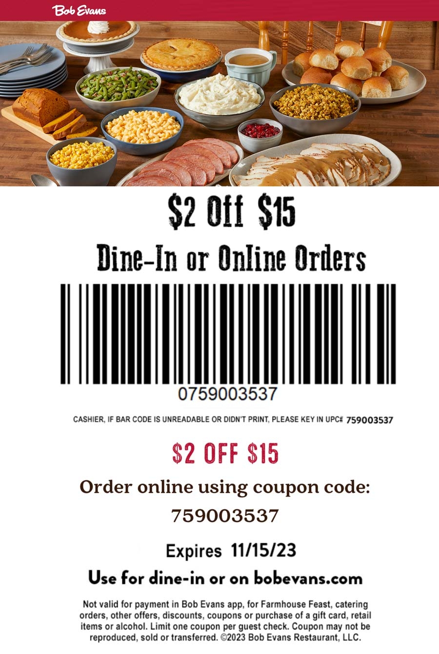 3 Off 15 More At Bob Evans Restaurants Bob Evans August 2025 Coupons Promo Codes Deals 