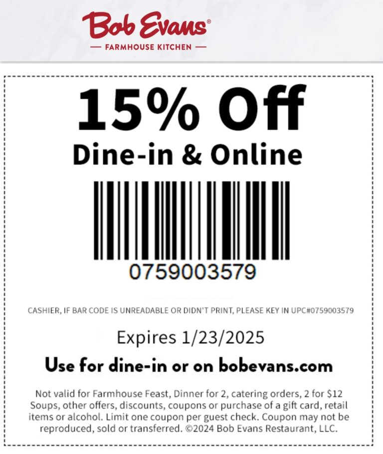  3 Off 15 More At Bob Evans Restaurants Bob Evans August 2025 Coupons Promo Codes Deals 