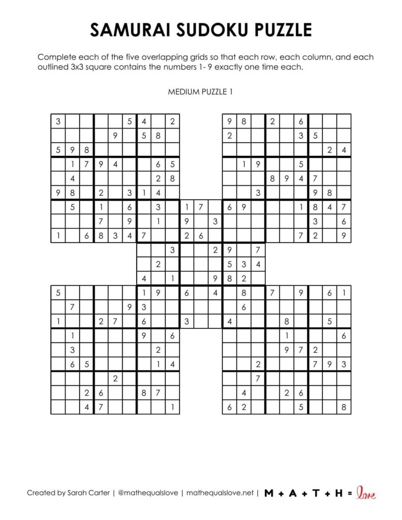 36 FREE Samurai Sudoku Printable Puzzles PDF 