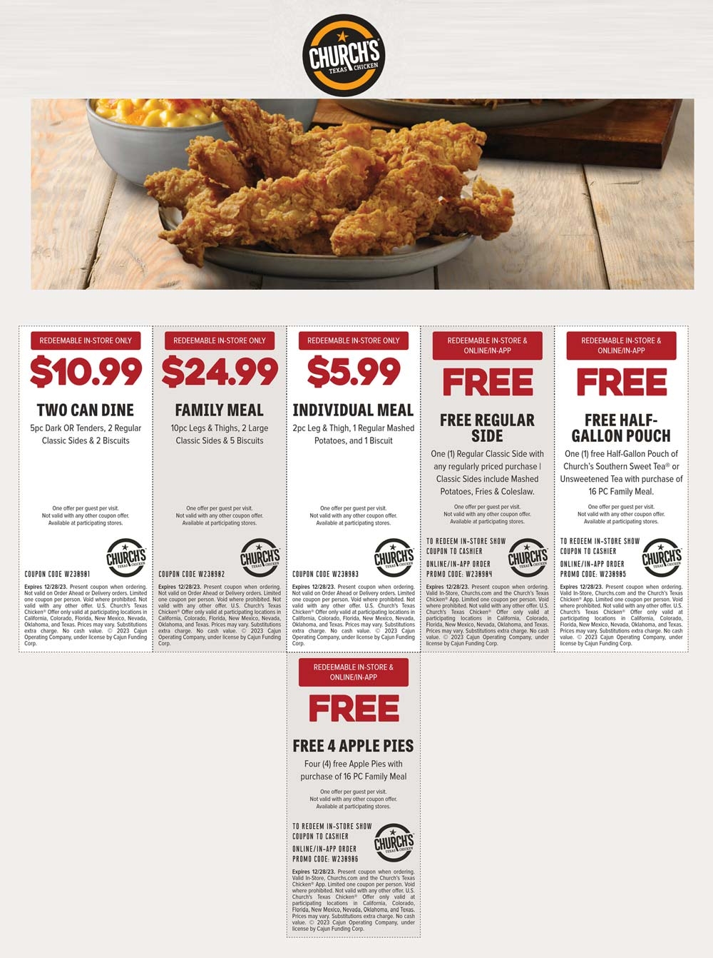 4 Free Apple Pies With Your Family Meal More At Churchs Texas Chicken Churchs Texas Chicken August 2025 Coupons Promo Codes Deals 