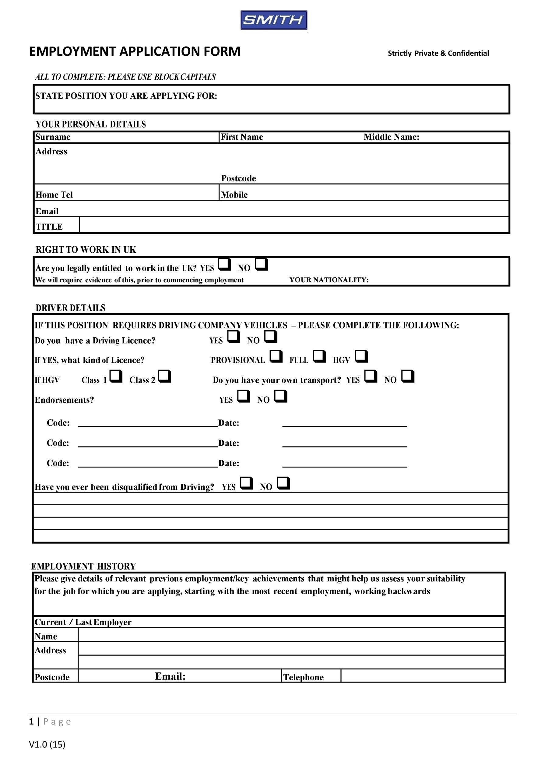 free printable employment application