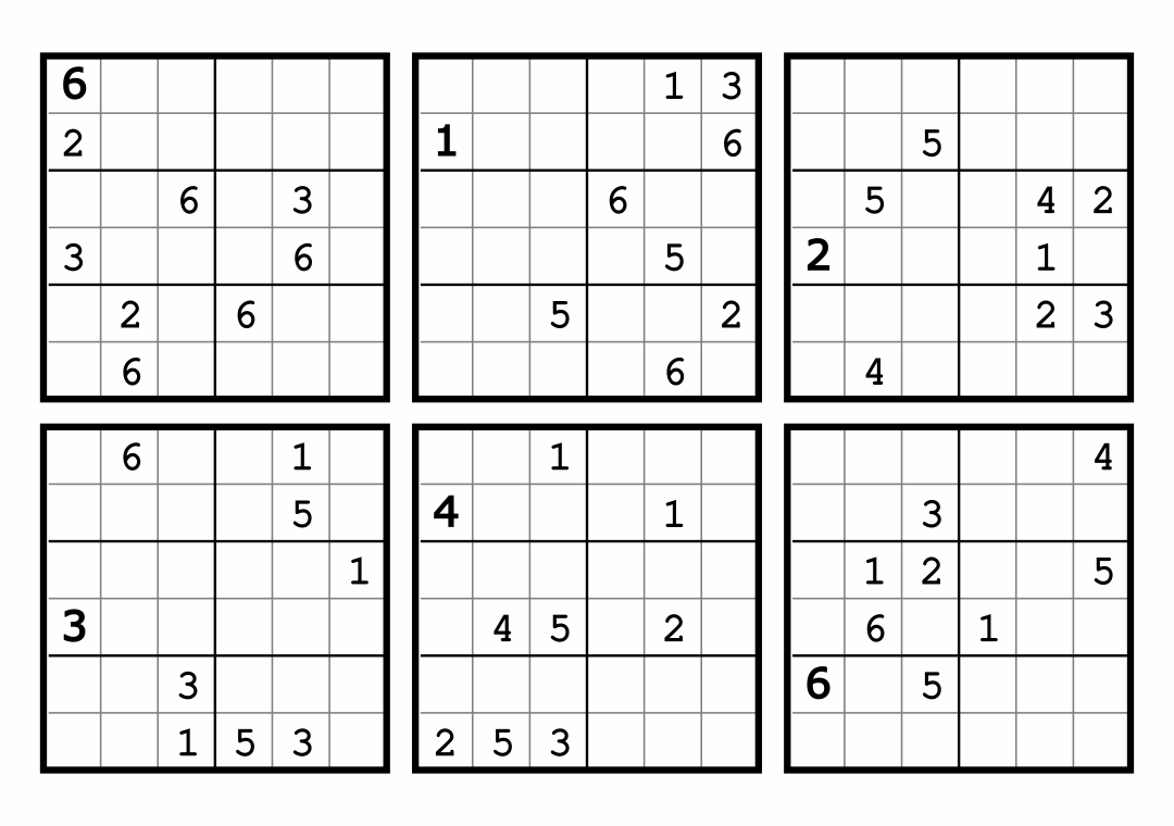 beginner sudoku 6x6 printable