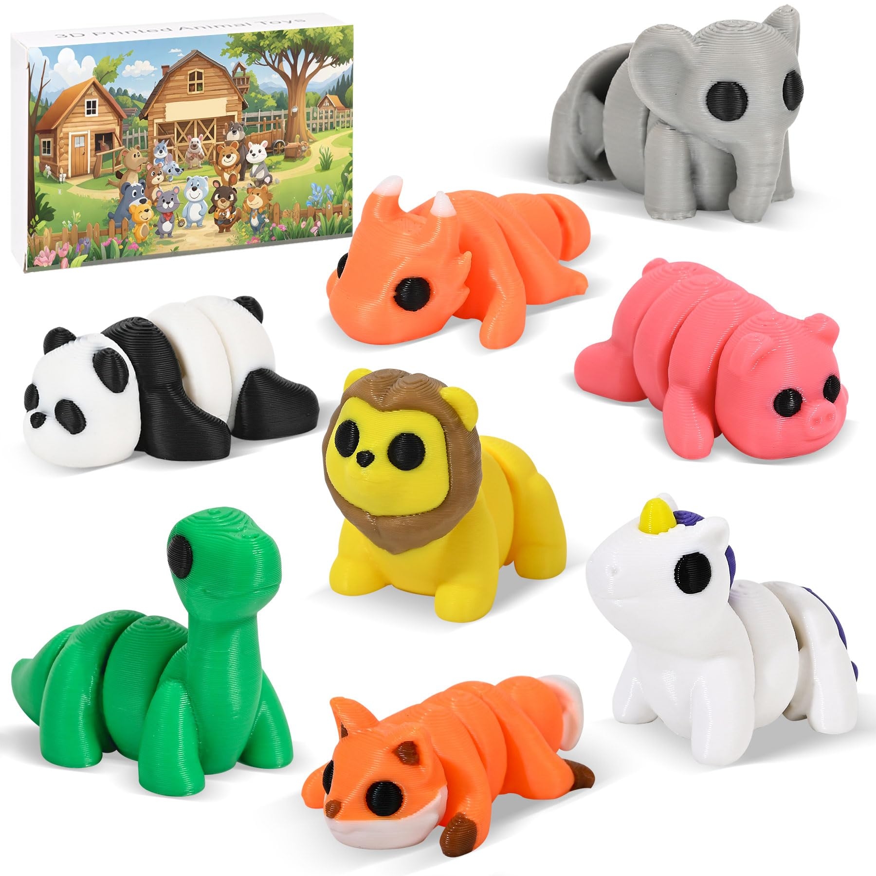 Amazon Beesini 8 Pack Mystery 3D Printed Animals 3D Printed Articulating Figurines 3D Printed Toys Miniatures 3 D Printed Farm Animals Random 8PCS Figures Toys Games