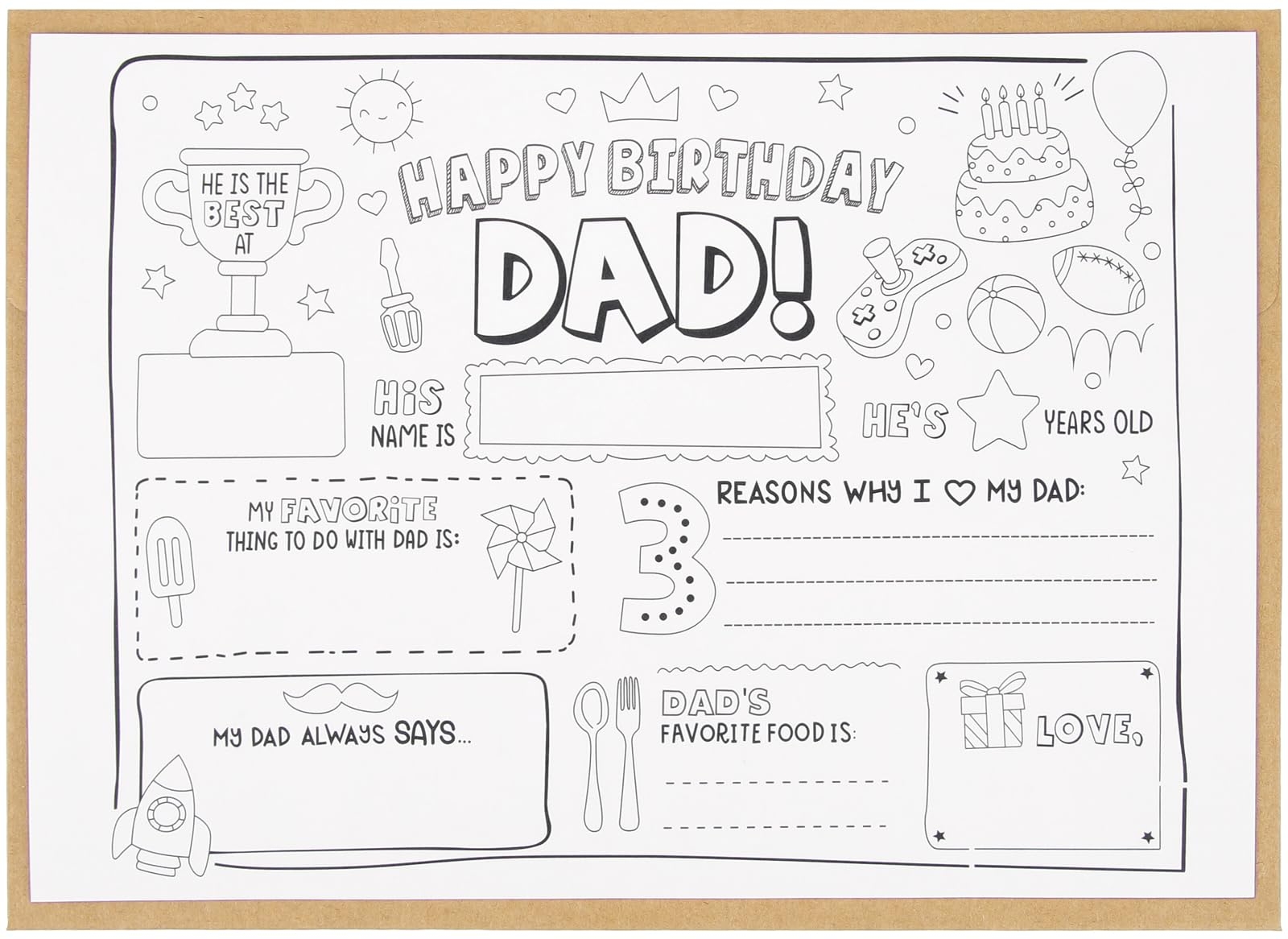 Amazon CJ M Happy Birthday Dad Coloring Page All About Dad Fill In Template Father s Birthday Activity Dad s Birthday Card For Kids Perfect Craft Gift From Kids For Father s Birthday 