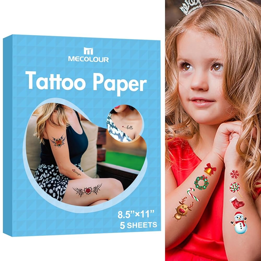 Amazon MECOLOUR Printable Temporary Tattoo Paper For LASER Printer 8 5 X11 5 Sheets DIY Image Transfer Decal Paper For Skin Beauty Personal Care