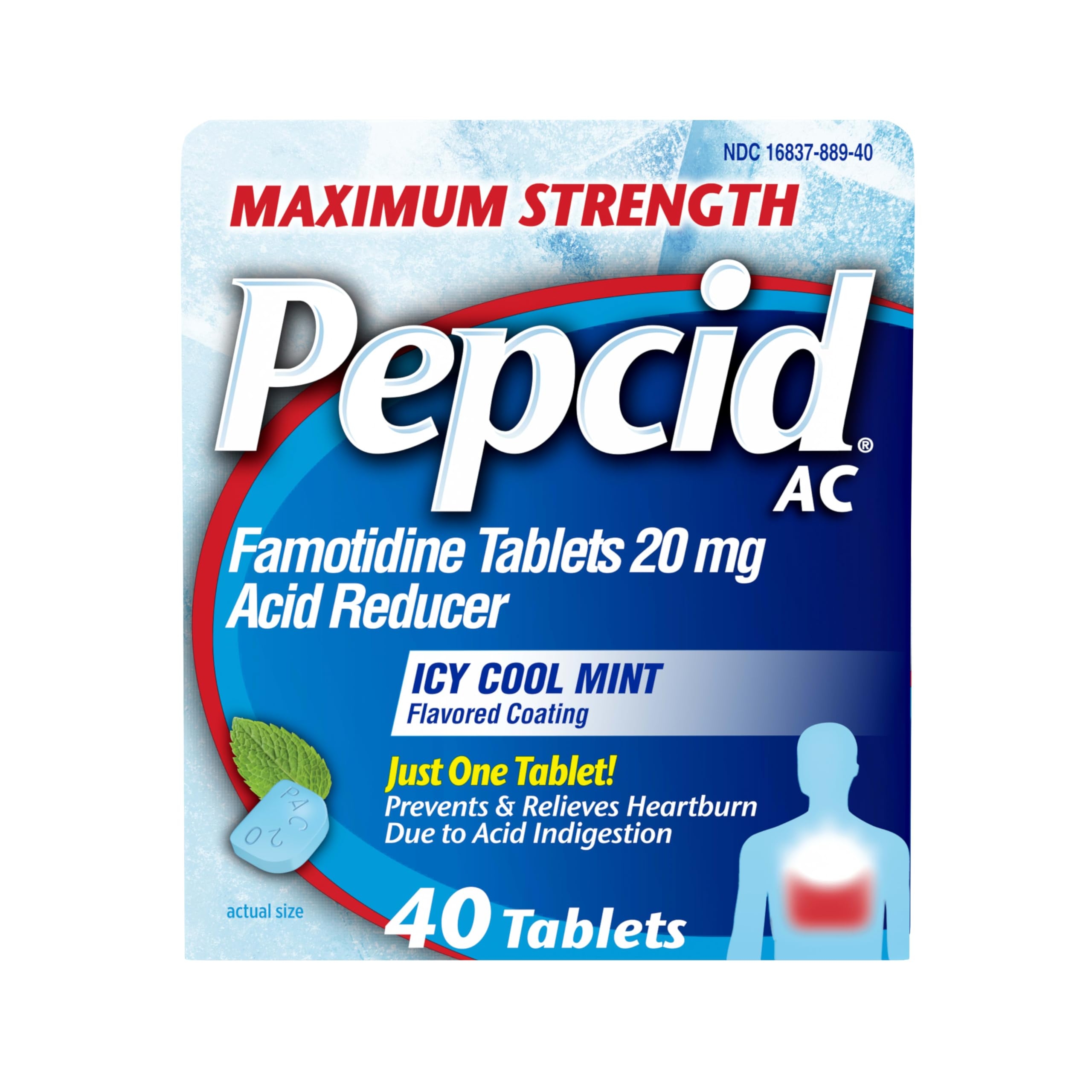 Amazon Pepcid AC Maximum Strength Heartburn Relief Tablets OTC Medicine Prevents Relieves Heartburn Due To Acid Indigestion Sour Stomach 20mg Famotidine Acid Reducer ICY Cool Mint 40 Ct Health