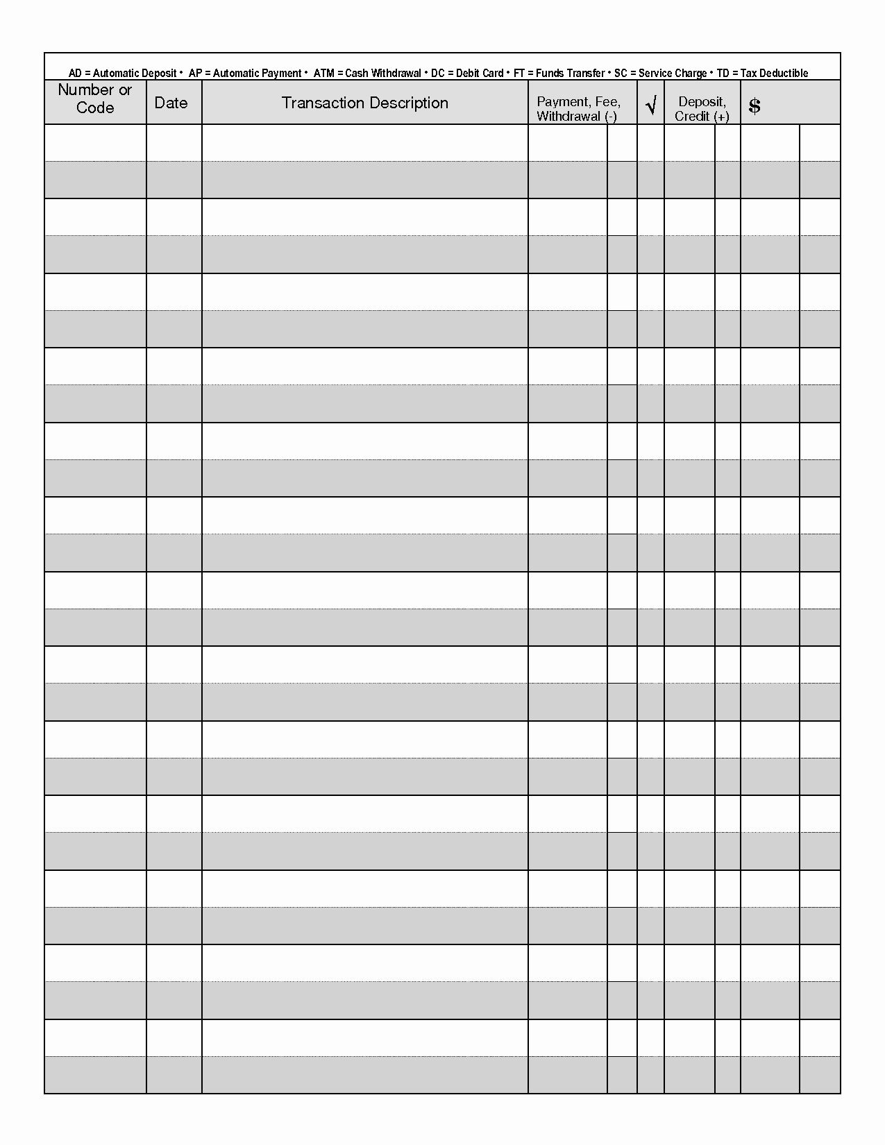 Bank Ledger Book Free Printable Check Register Full Page Check Registers For Personal Checkbook