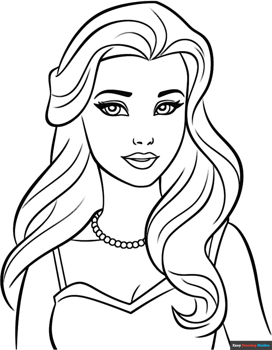 Barbie In A Dress Coloring Page Easy Drawing Guides