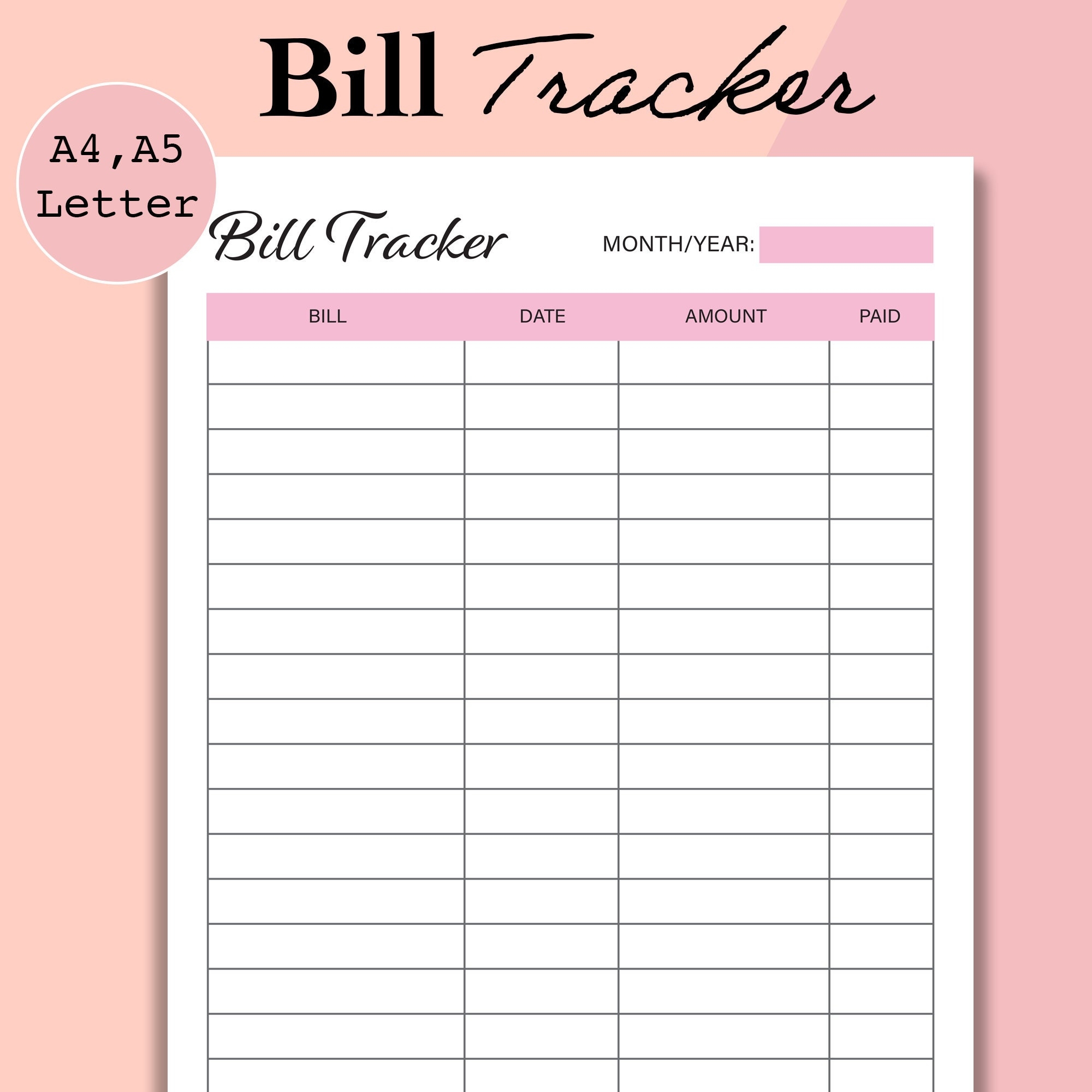 bill tracker printable