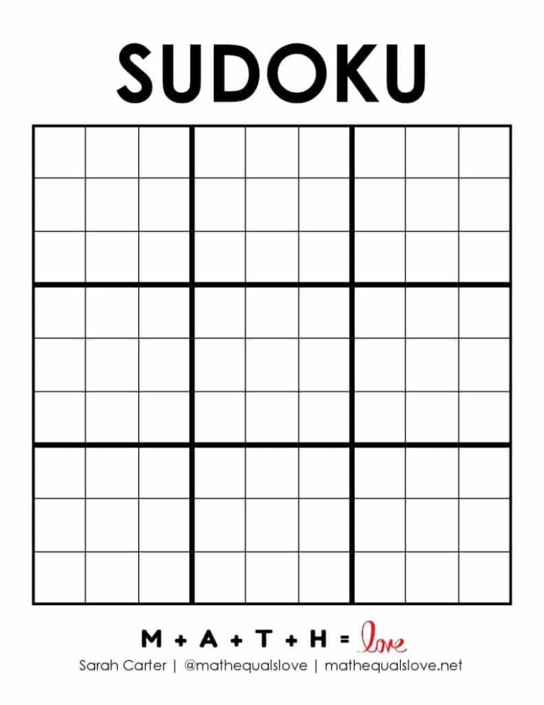 Blank Printable 9x9 Sudoku Grids Free PDF Download