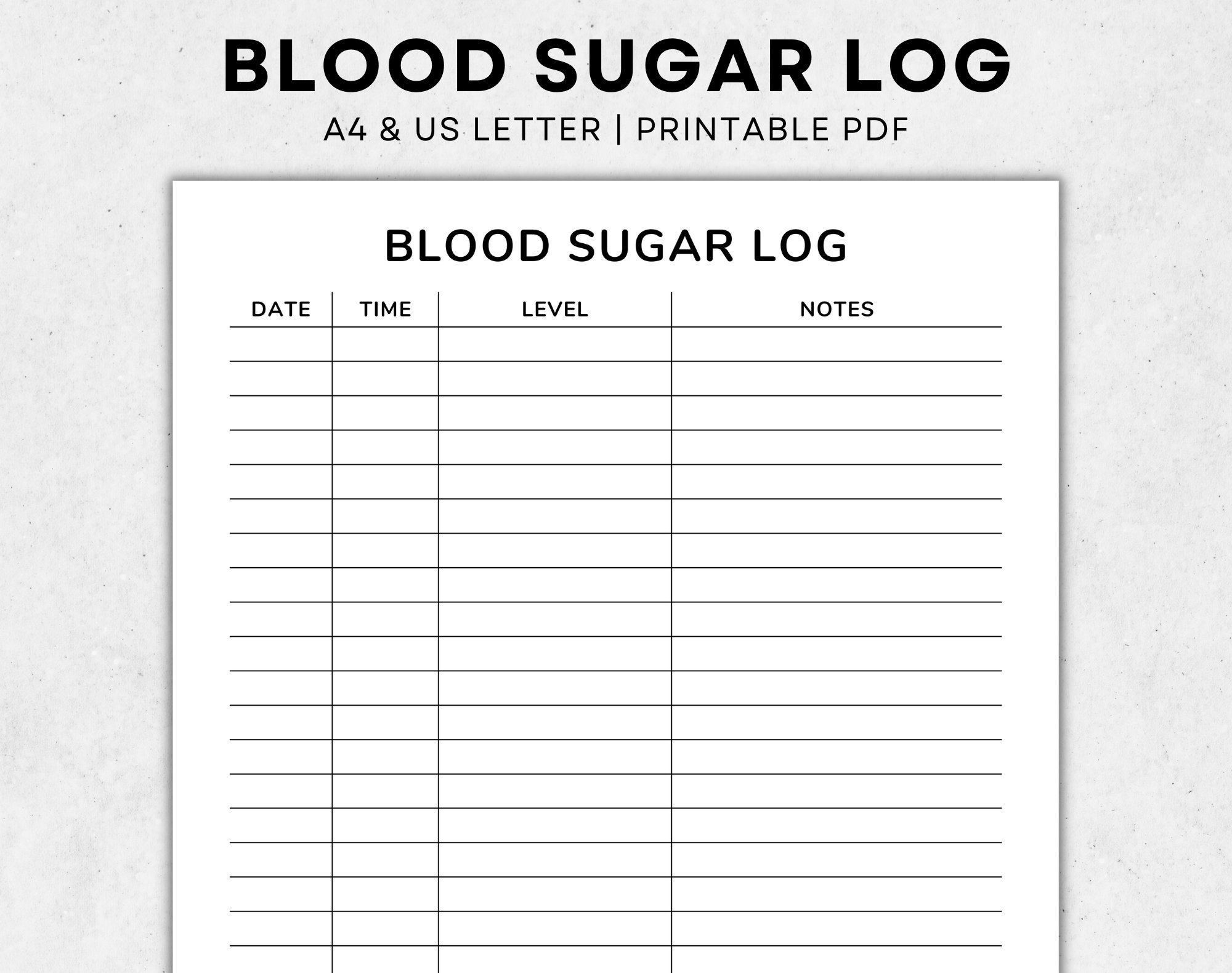 Blood Sugar Log Printable Template Blood Sugar Tracker Diabetic Log Blood Glucose Log Blood Glucose Tracker A4 Letter Etsy