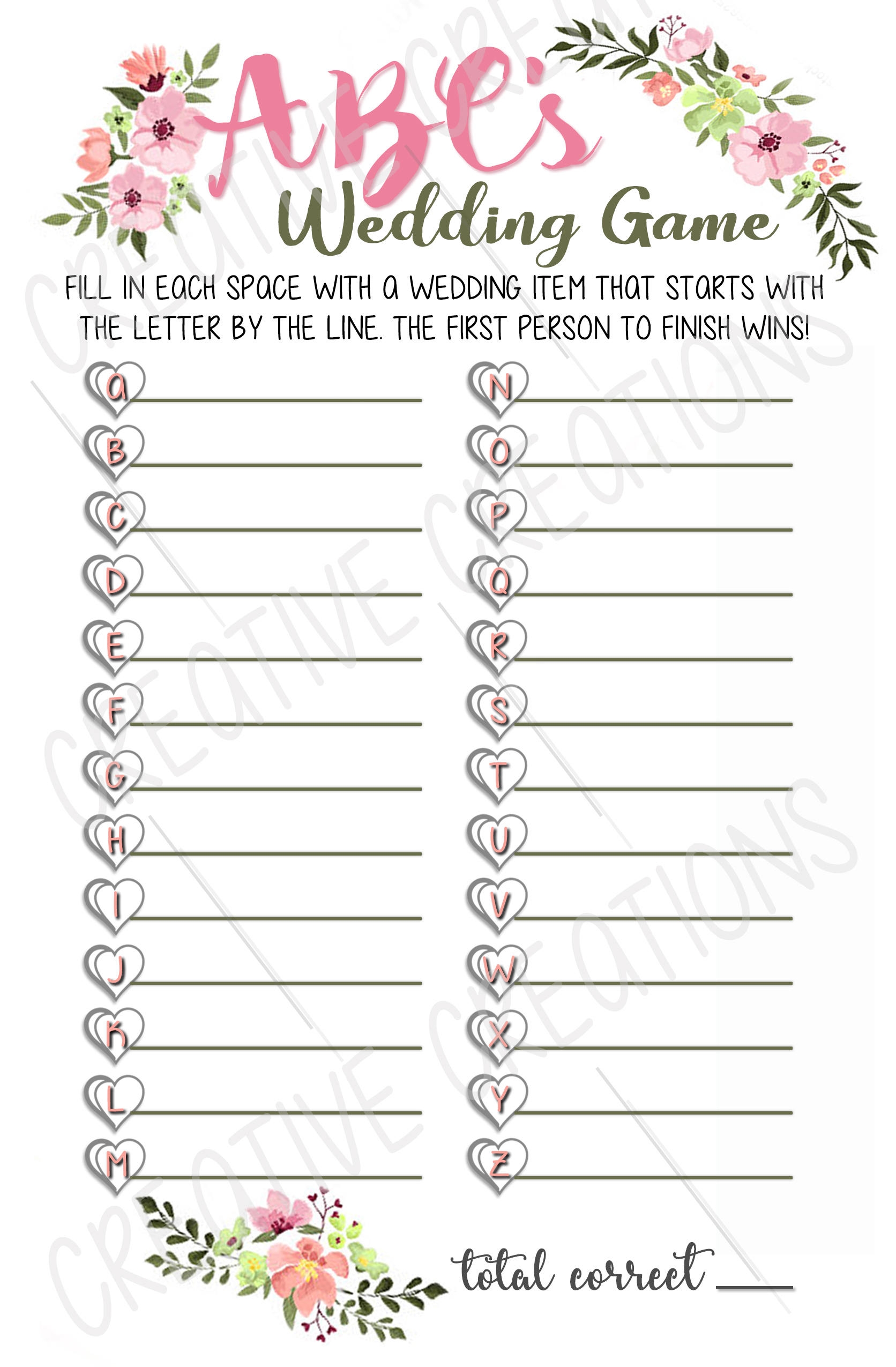 bridal shower games free printable