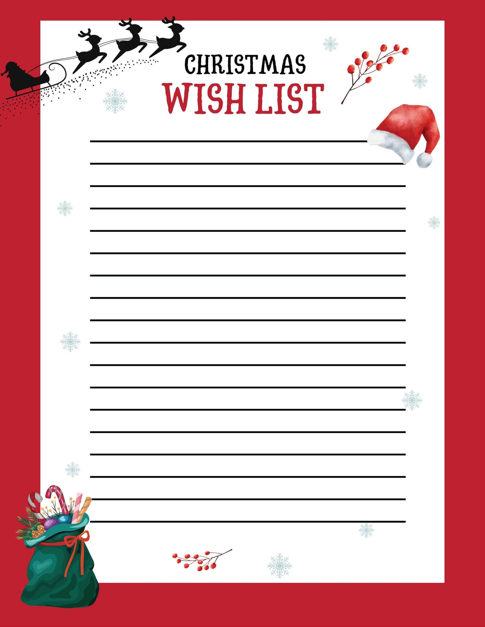 Christmas Wishlist Christmas Printable For Kids Christmas Activity Christmas Printable Red And White DIY Template Etsy
