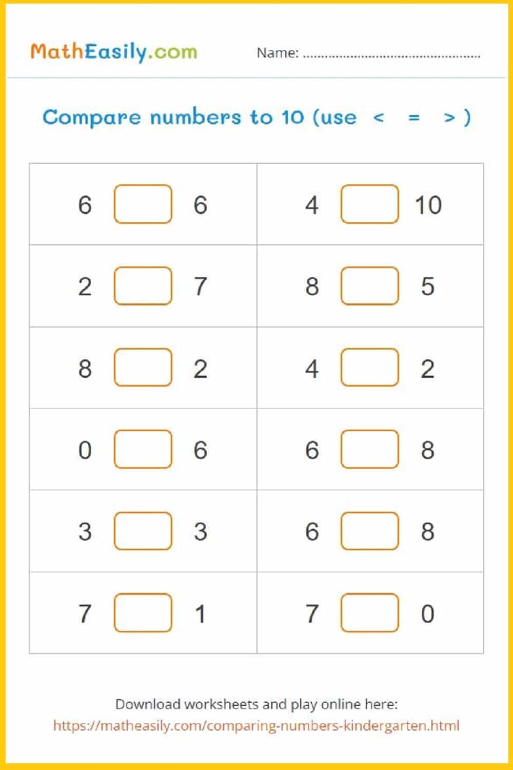 free printable greater than less than worksheets