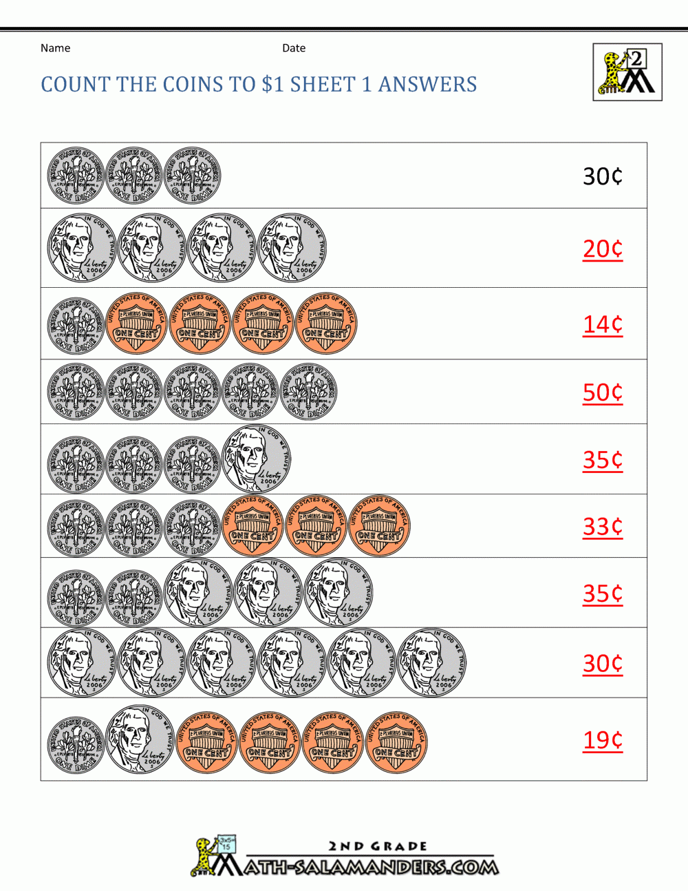 free printable money math worksheets