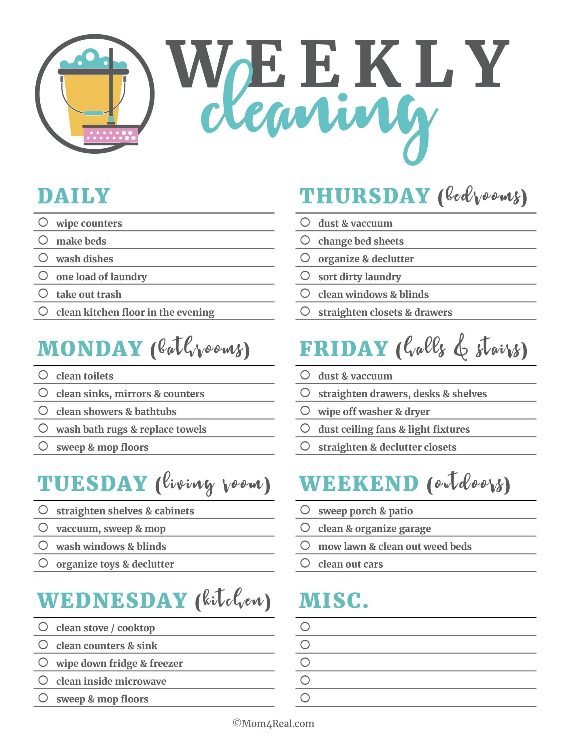 cleaning checklist printable