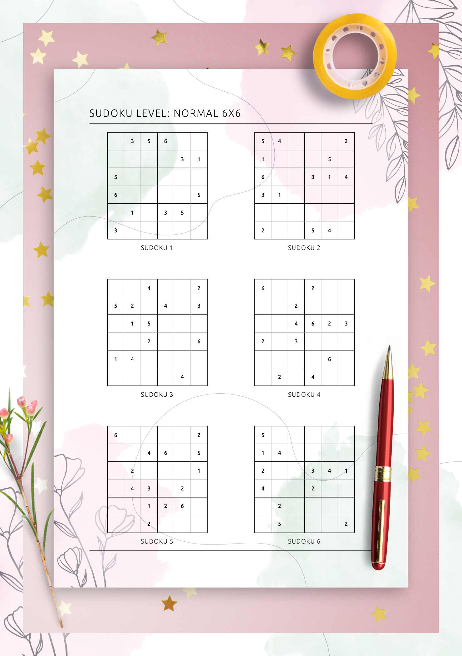 Download Printable 6x6 Medium Sudoku Vertical 6 On Page PDF