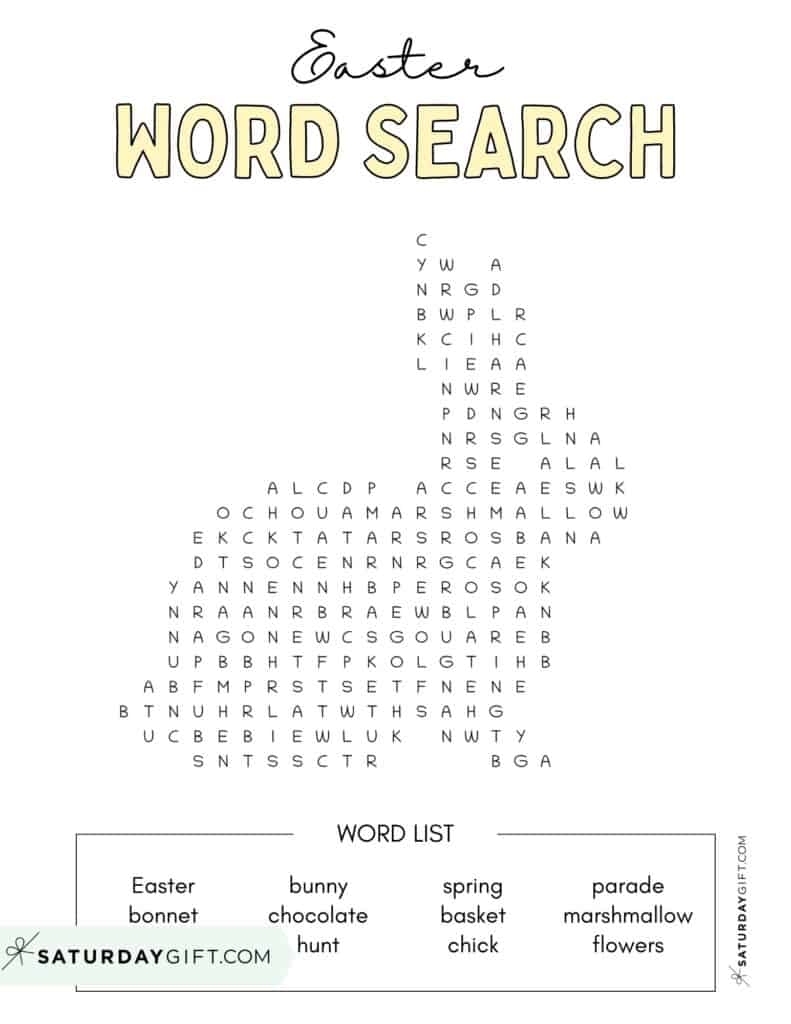 Easter Word Search Cute Free Printables SaturdayGift
