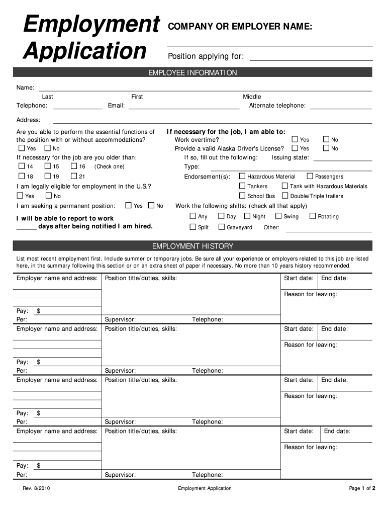 free printable job application