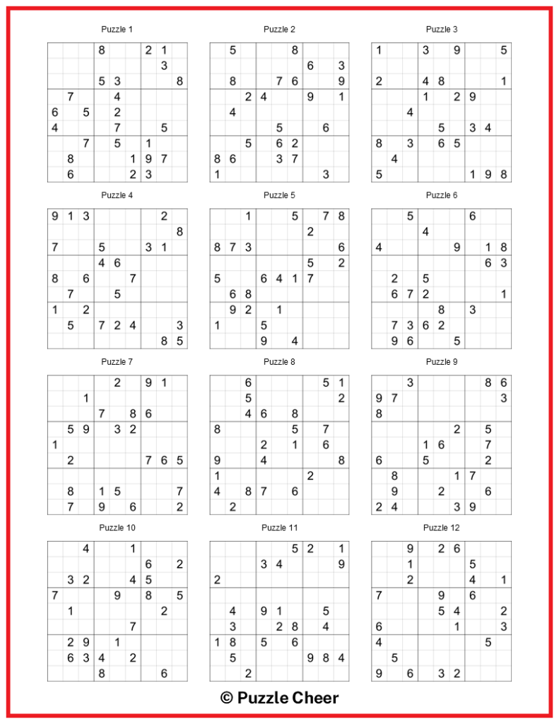 Extreme Sudoku 12 Puzzles Per Page Puzzle Cheer