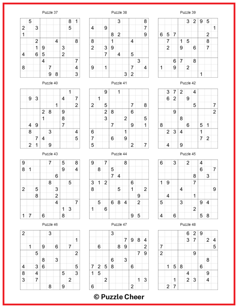 Extreme Sudoku 12 Puzzles Per Page Puzzle Cheer