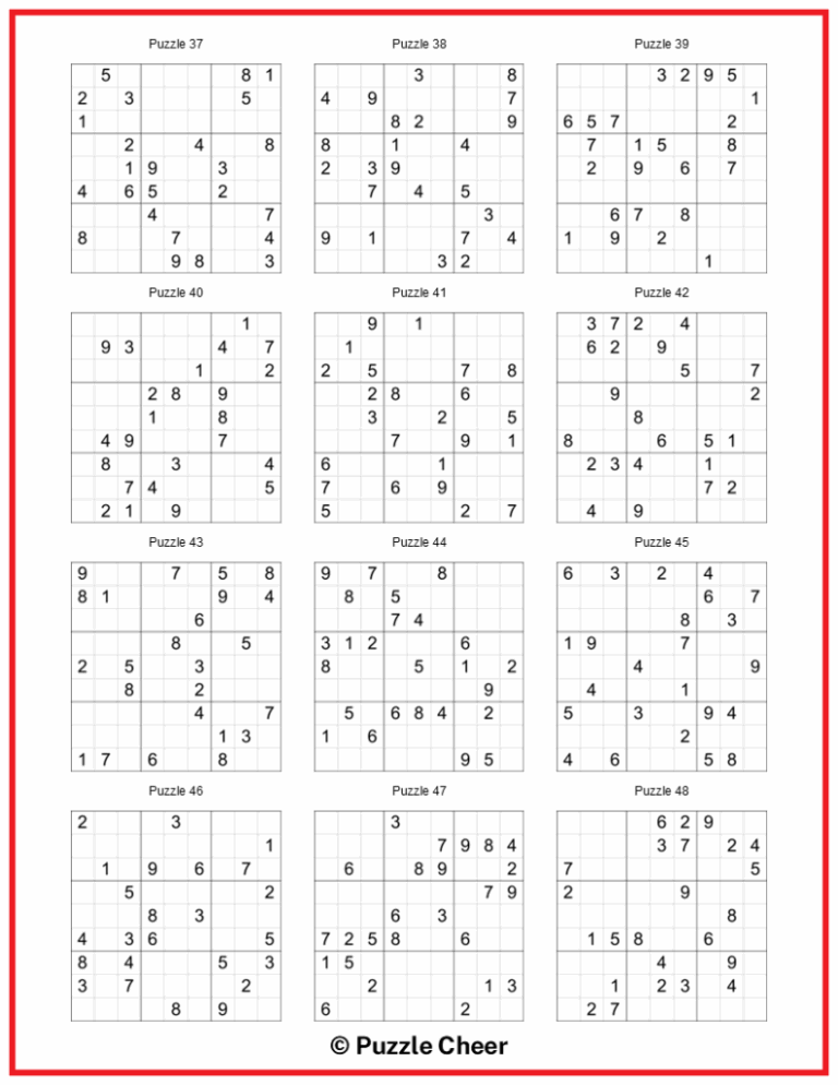 Extreme Sudoku 12 Puzzles Per Page Puzzle Cheer