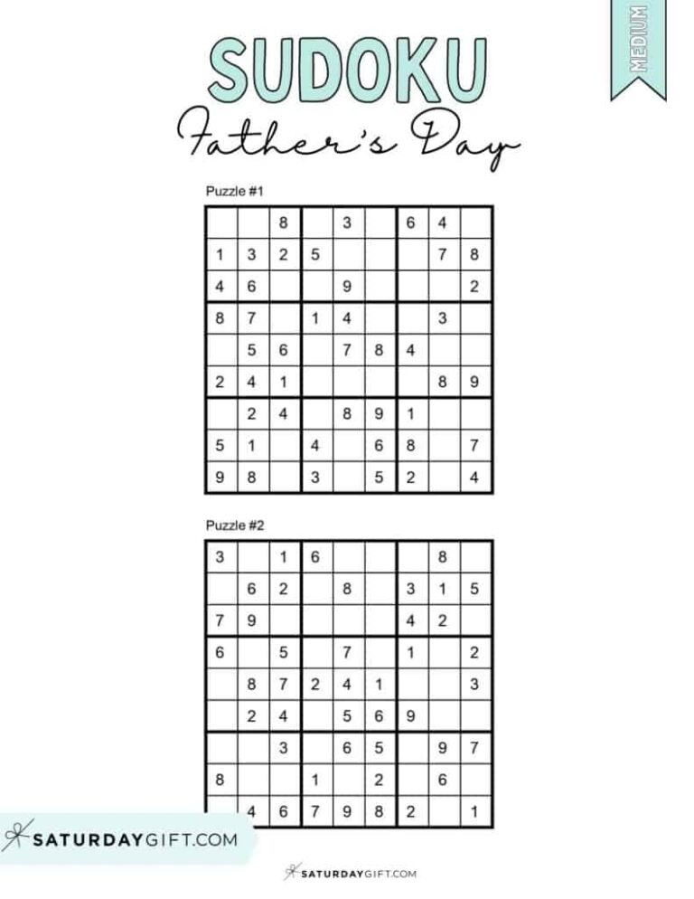 Father s Day Sudoku Puzzles Cute Free Printables SaturdayGift
