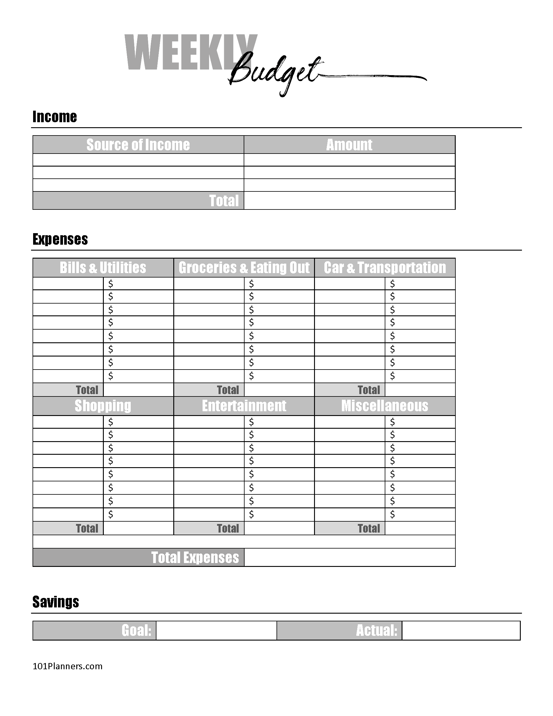free printable budget worksheet