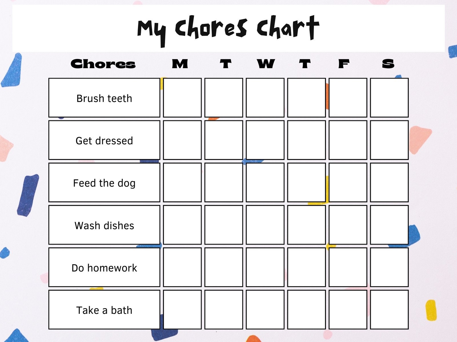 printable children's chore chart