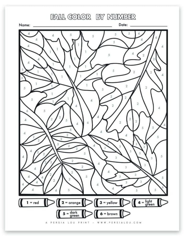Free Fall Color By Number Fall Leaves Printable Coloring Page