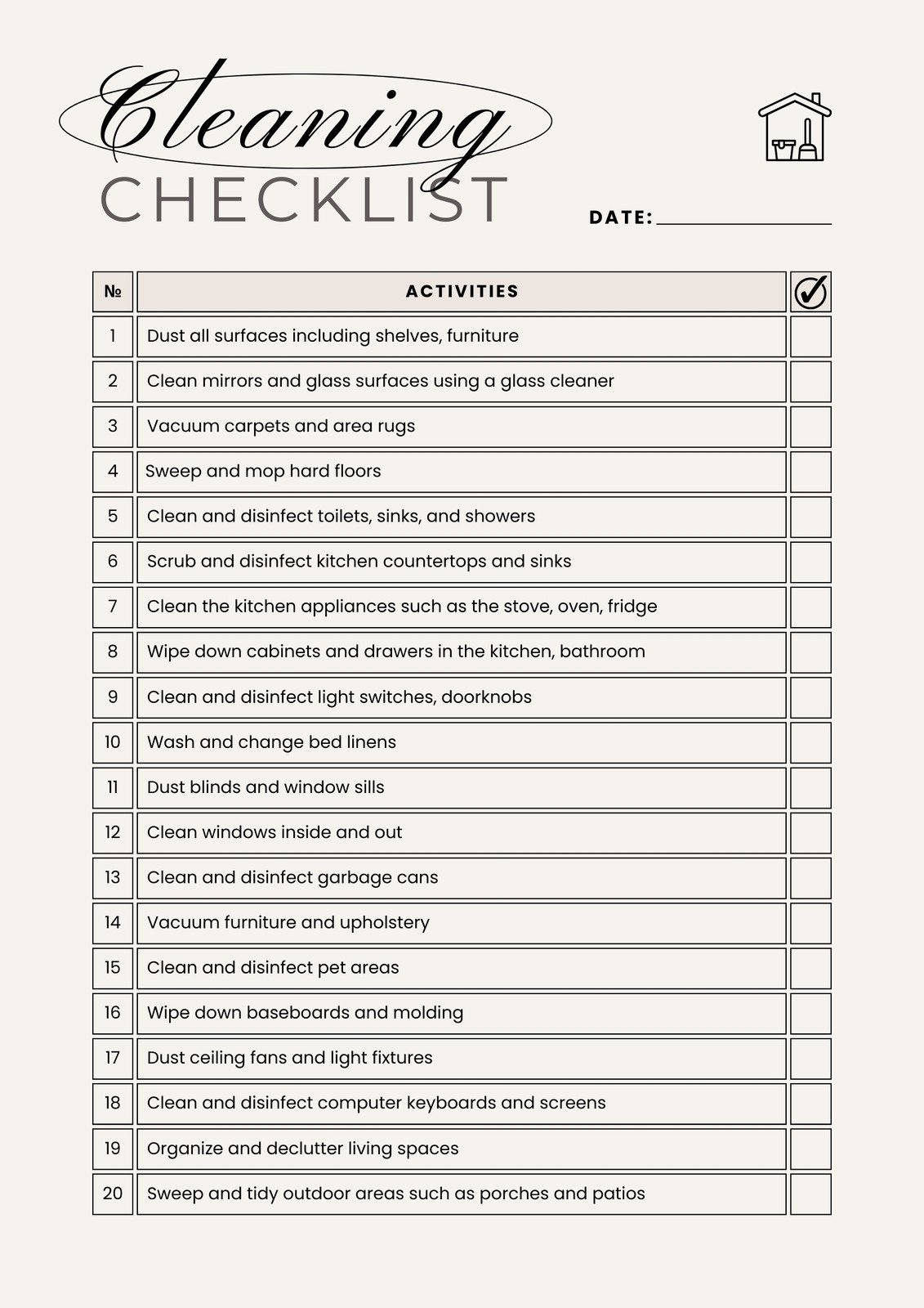 printable cleaning schedule