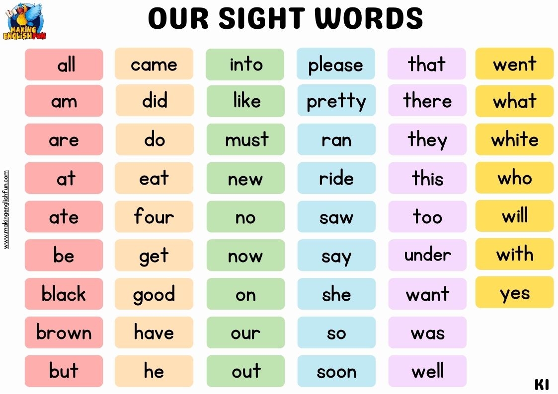 printable kindergarten sight words