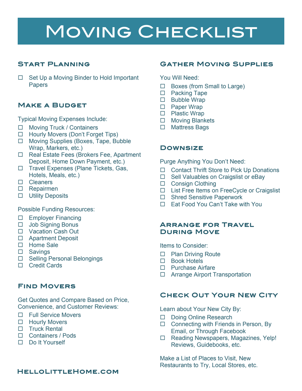 printable moving checklist