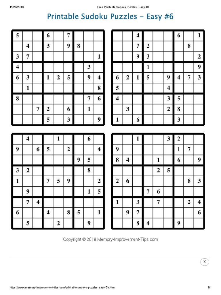 Free Printable Sudoku Puzzles Easy 6 PDF PDF Worksheets Library