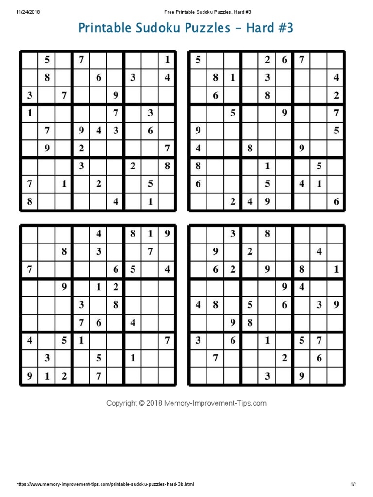 Free Printable Sudoku Puzzles Hard 3 PDF Worksheets Library