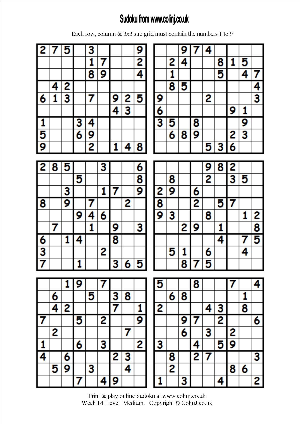 free printable medium sudoku