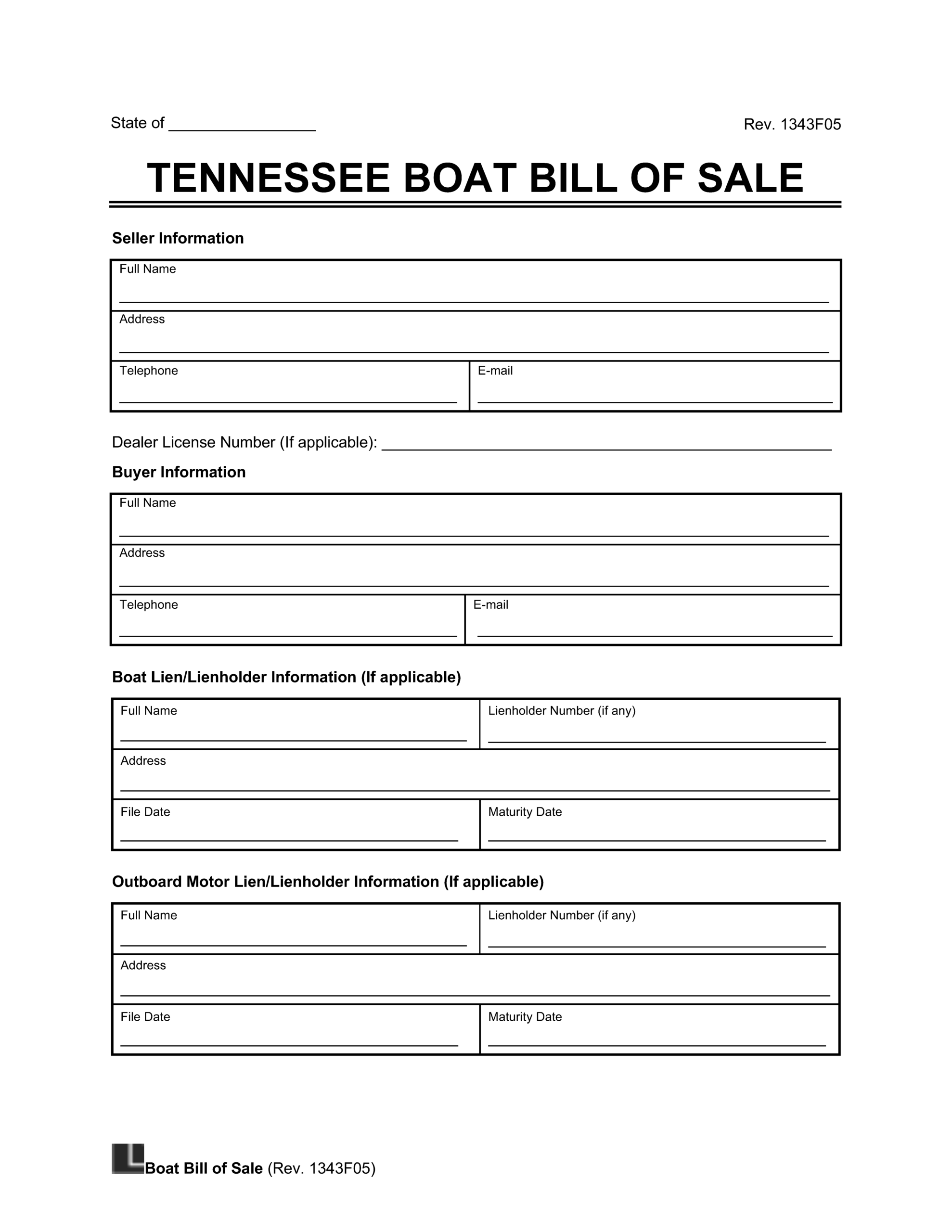 Free Tennessee Boat Bill Of Sale Template PDF Word