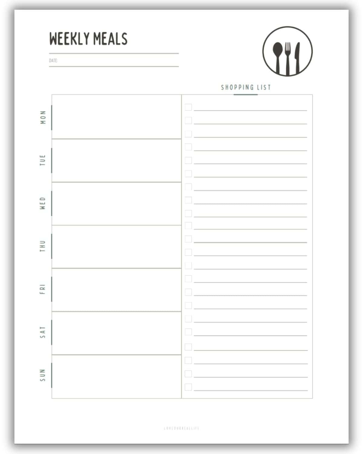 printable meal planner template