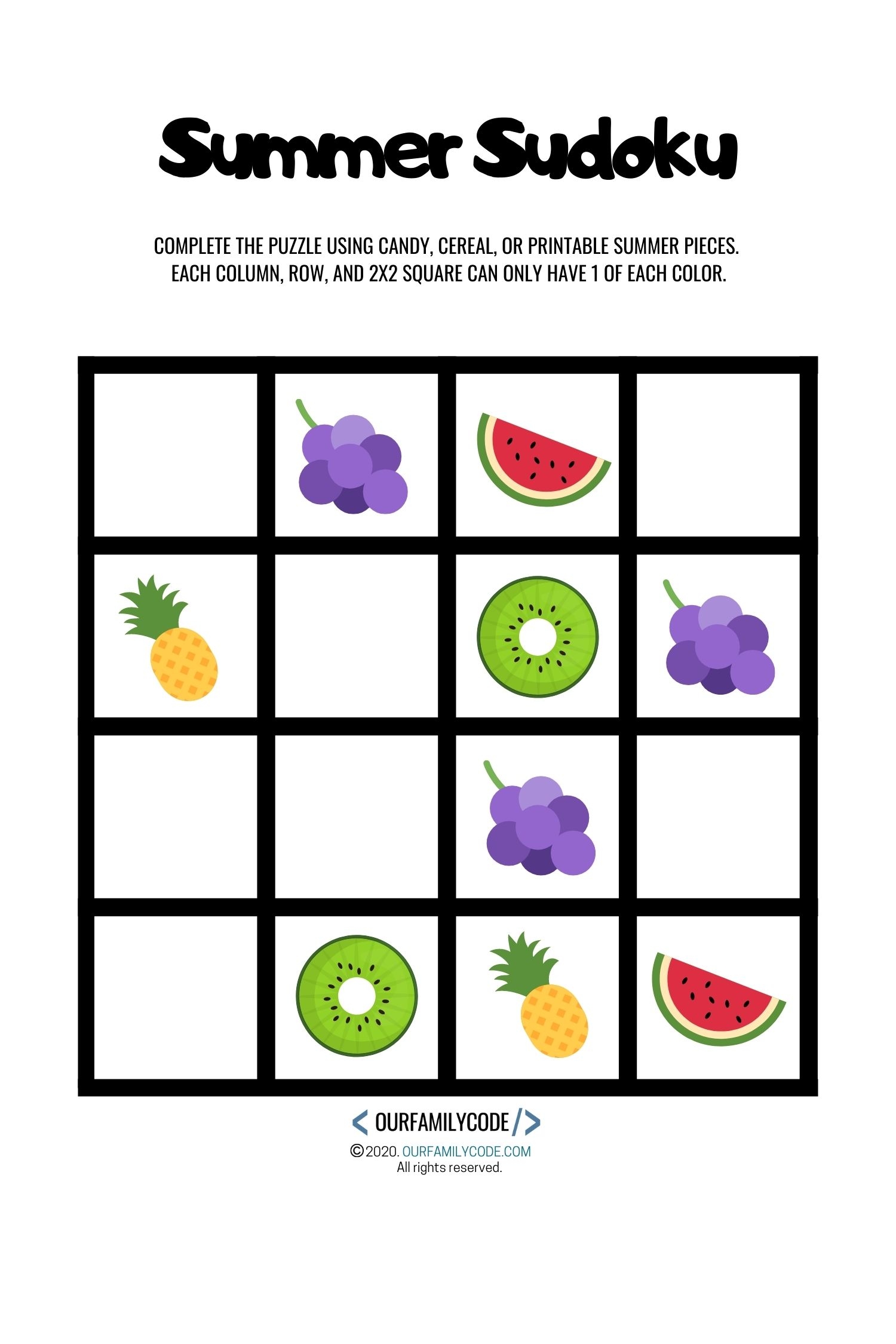Fruit Hoop Summer Sudoku Logic Puzzle For Kids Our Family Code