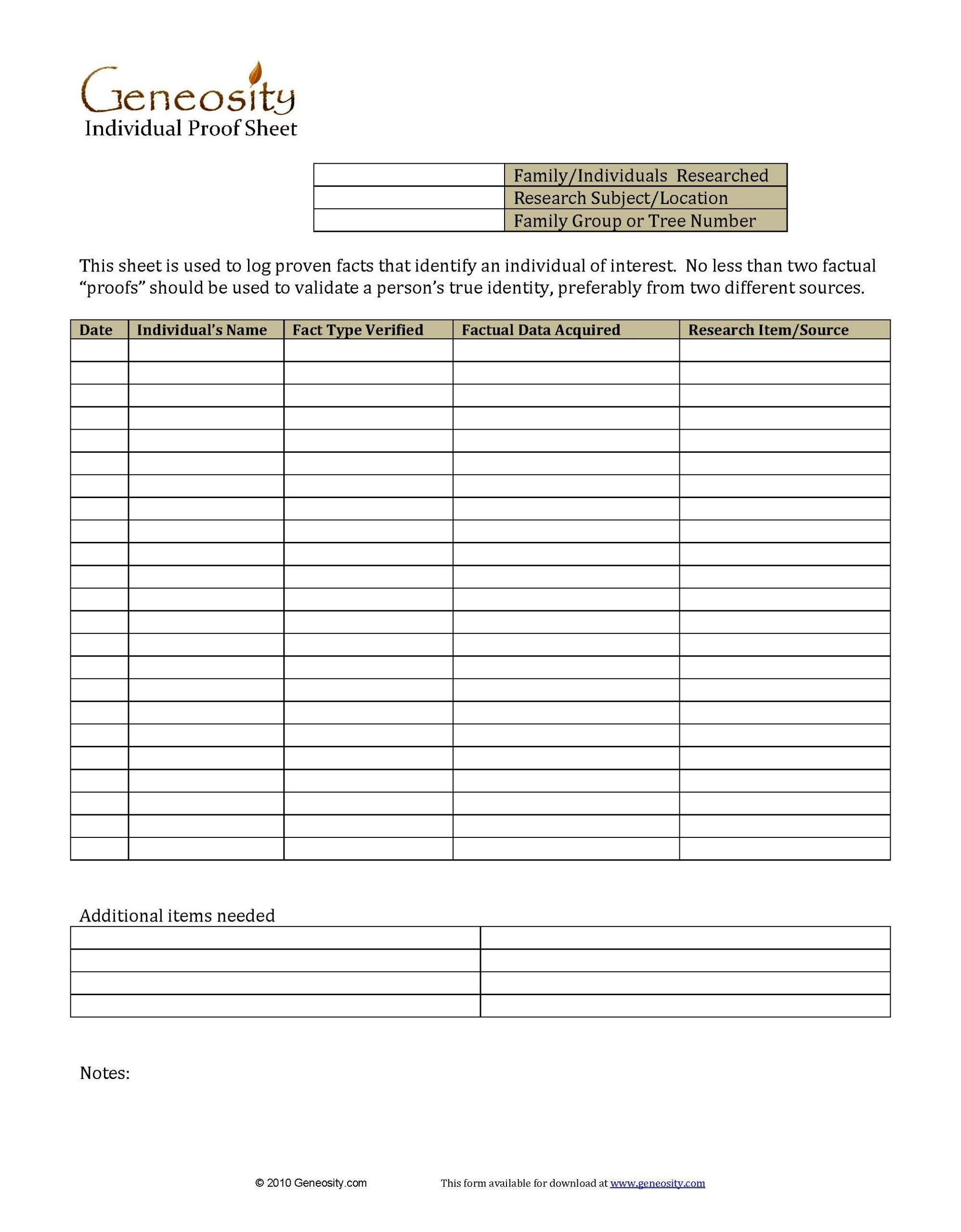 free printable genealogy research log