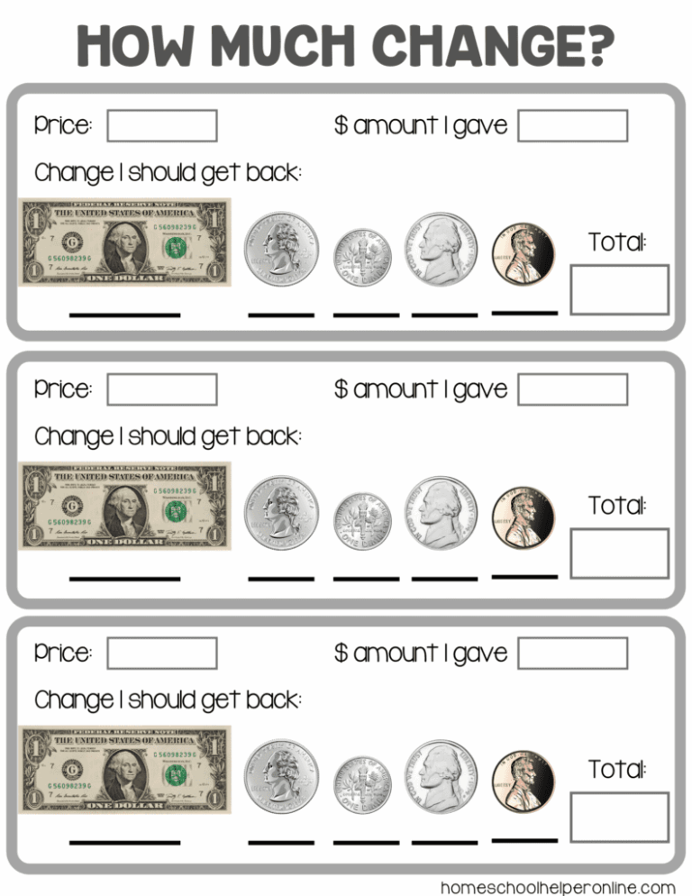 How Much Change Money Math Worksheets For Elementary Students Homeschool Helper Online