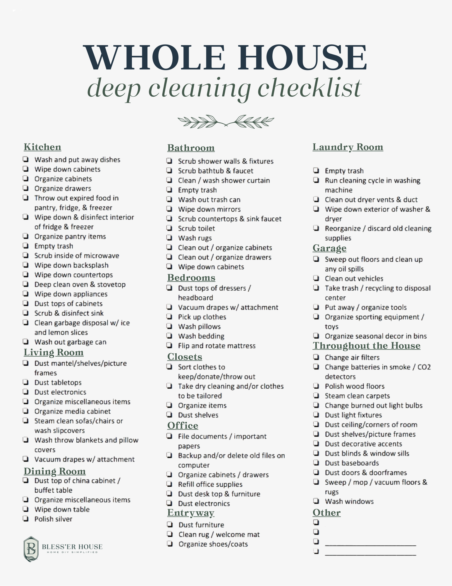 home cleaning checklist printable