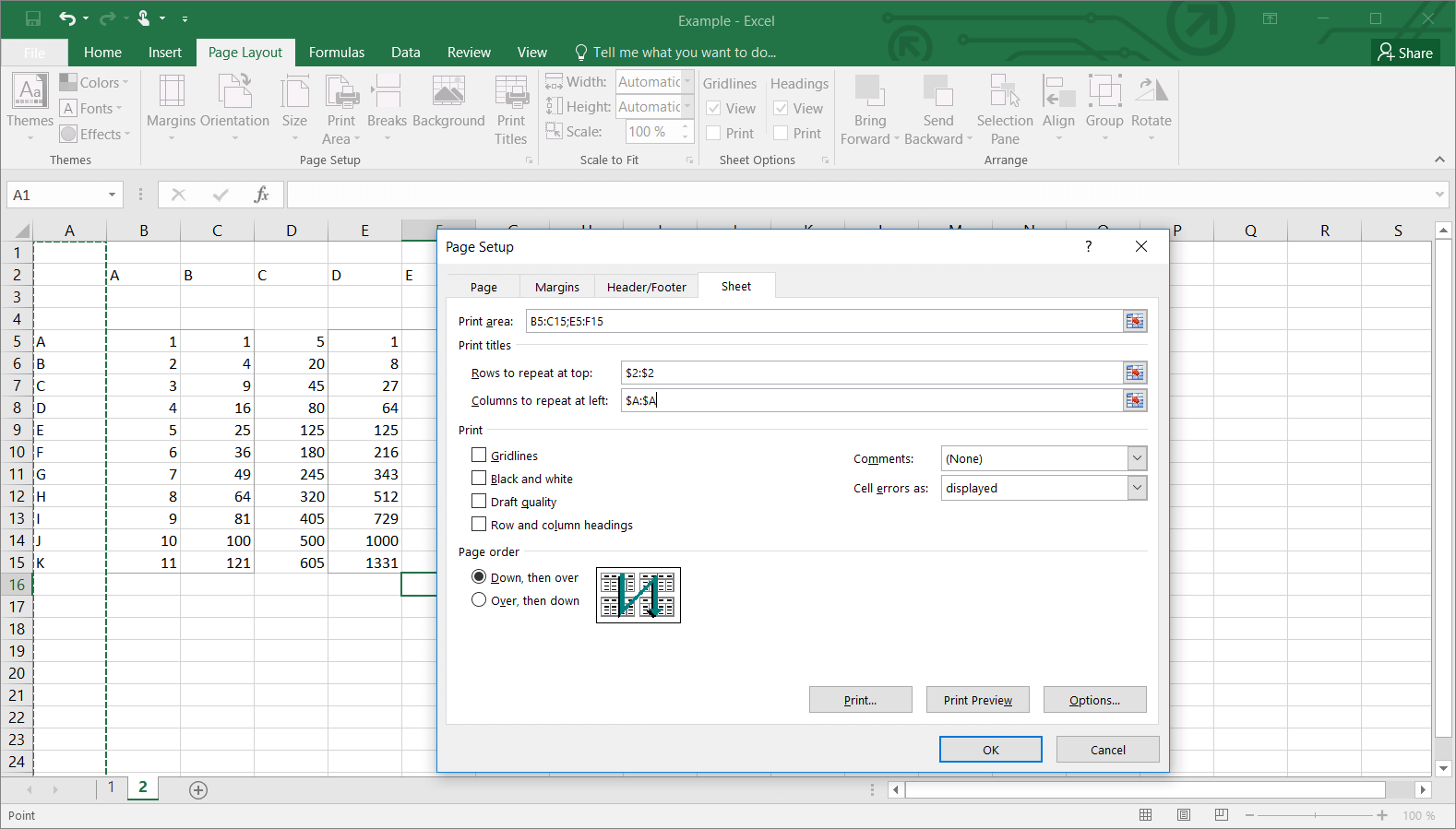 how to set printable area in excel
