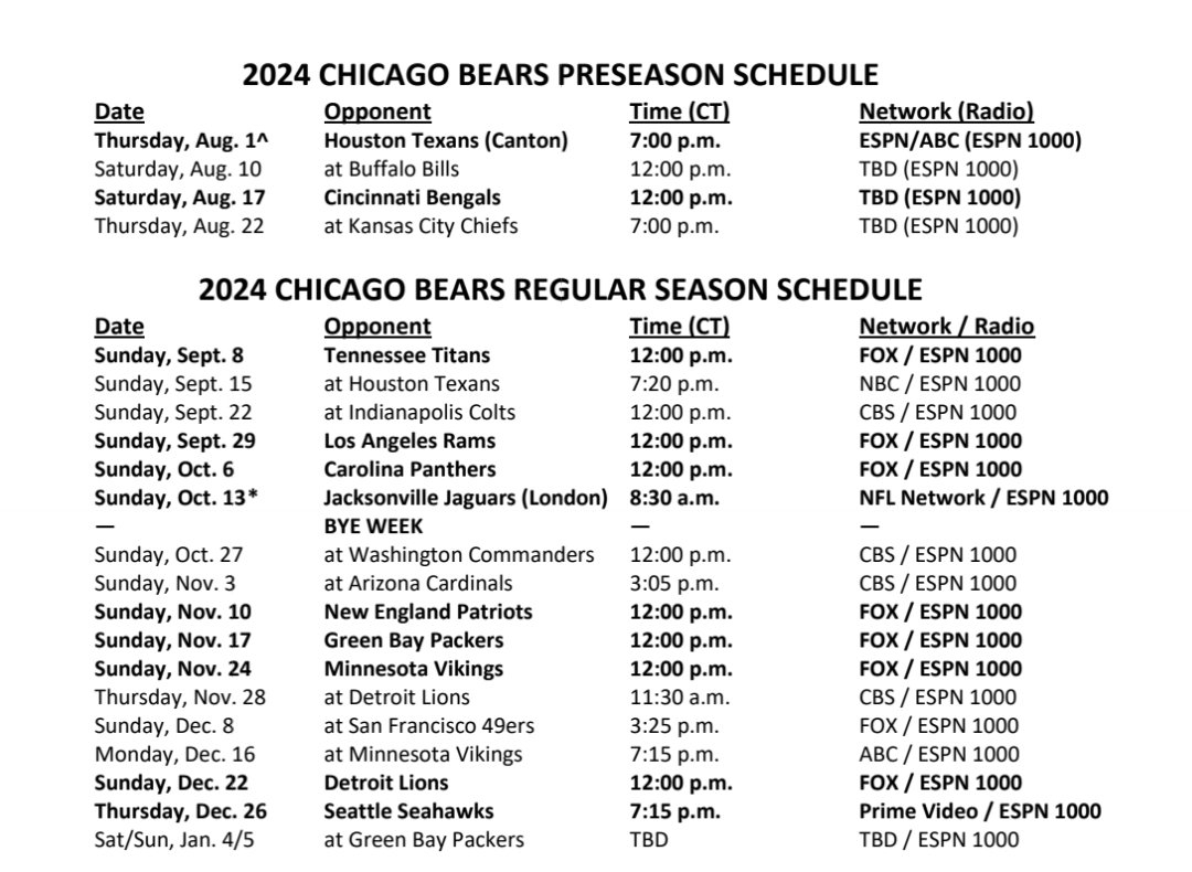 Kevin Powell On X Bears Full Schedule Https t co CdGBrhauta X