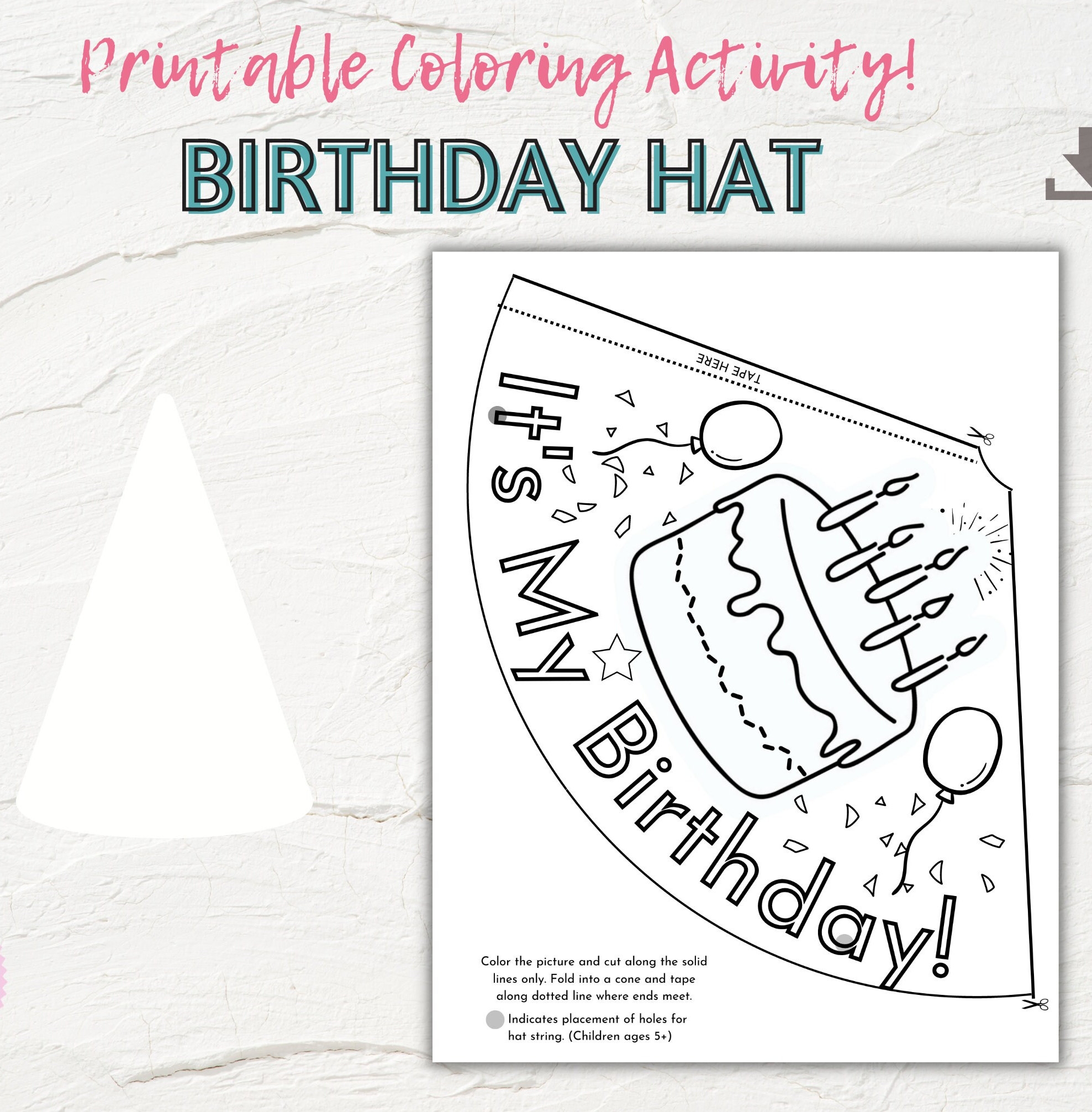 Kid s Birthday Hat Printable It s My Birthday Hat Children s Craft Paper Hat Birthday Cone Hat Coloring Page Etsy Sweden